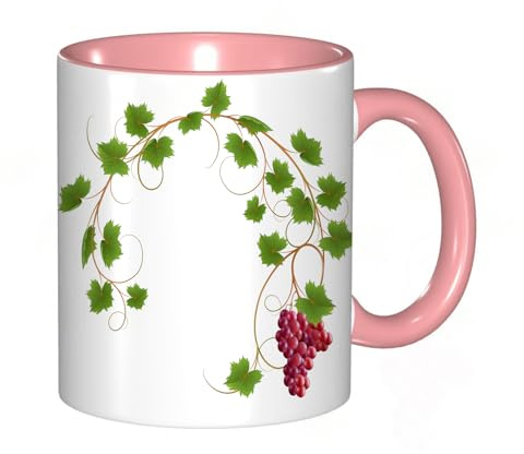 EKLMPS Coffee Mugs,11oz Ceramic Mugs, Funny Gifts for Women, Birthday Present,Christmas,Funny Mugs for Men,Grapes, Curved Ivy twig, Hardwood Twine, Cabernet Seed Pile ， Green Purple