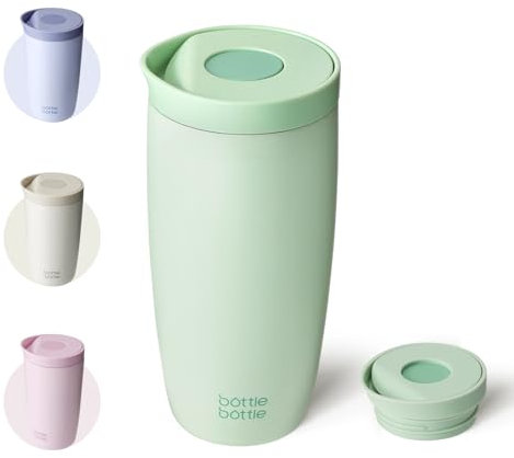 BOTTLE BOTTLE Insulated Travel Mug 500ml Stainless Steel Office Coffee Cup with Push Button Lid Keeps Cold and Hot for 8 Hours (Baby Green)