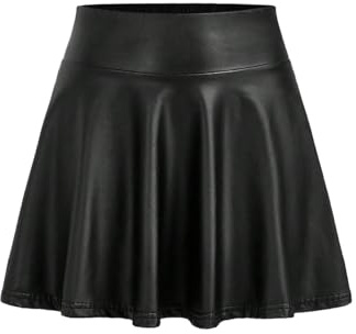 GORGLITTER Damen Rock Kurz Hohe Taille Sommerrock Kurzer Rock Pu Leder Röcke Mini Strickrock A Linie Freizeitrock Partyrock Festivalrock Casualrock Schwarz M
