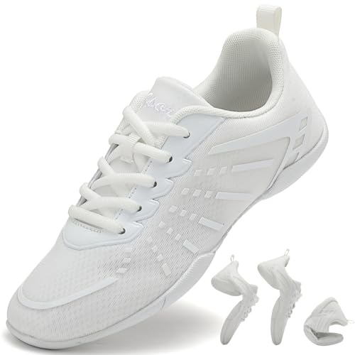 Kvwqoty Chaussure de Cheerleading pour Femmes Mode Pom-Pom Girl Chaussures de Danse Légères Gymnastique Anti-dérapant à Lacets Jazz Yoga pour Fille Running Baskets Blanc 37