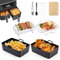 BEWOS 11 PCS Air Fryer Accessories, 2*7.6L-9.5L, Reusable Air Fryer Liner for Dual Ninja Air Fryer Accessories AF300UK AF400UK, Including Silicone Liners, Grilling Rack, Oil Brush, Tong, Paper Liners