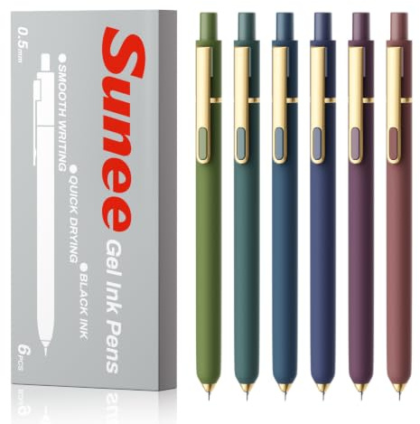 SUNEE Gelstifte, 6 x schnell trocknende schwarze Tinte, 0,5 mm feine Spitze, schreibglatte Premium-Gelstifte für Schule, Büro, Zuhause, Zeichne - Vintage