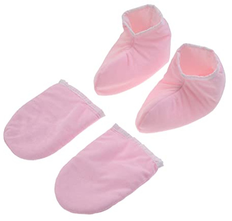 BESTYASH 2 Paia Guanti in Paraffina per Mani e Piedi di Guanti in Spugna per Bagno di Cera Isolanti Chiusura Scatto per Terapia Termica Rosa
