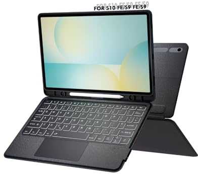 Doohoeek Case with Keyboard for Samsung Galaxy Tab S10FE 10.9 Inch 2025/S9FE 10.9/S9 11 Inch, Bluetooth Type Folio with Trackpad for Samsung Tablet S10FE, Removable & Backlit, Black