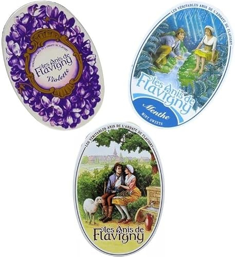 Anis de Flavigny - Bonbons Authentiques Ovales Boîtes 3x50g - Anis - Menthe - Violet | Tradition - Les Classiques