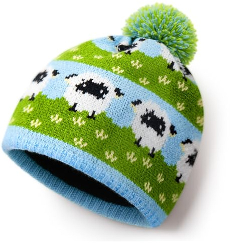 Geyoga Schafsmütze für Damen 26 x 24 cm Wolle Strick Beanie-Mütze Kuschelige Winter-Wollmütze mit Bommel Süße Schaf-Geschenke für Damen