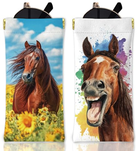 GLOBLELAND 2 Stück Tiere Weiches Brillenetui Brillentasche Aus PU Leder Mit Quetschverschluss Tragbare Kratzfeste Sonnenbrillentasche Für Uhren Telefone Make Up Pinsel