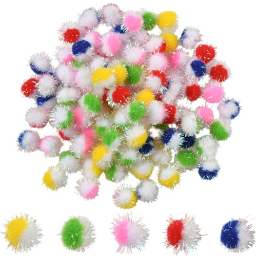 SUNNYCLUE 100 Stück 5 Farben Glitzer Pompons Glitzernde Pompons Große Menge Bunte Weihnachtsbälle Polyester Runde Pailletten Rot Grün Weiß Flauschige Kleine Pompons Zum Basteln Basteln Herstellen von