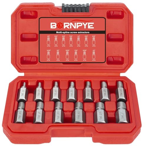 13 PCS Screw Extractor Set, Hex Head Multi-Spline Easy Out Bolt Extractor Kit Stripped Allen Screw Removal Tool Chrome Molybdenum Alloy Steel Remover Tool for Broken Rounded Rusted Bolts Screws Nuts