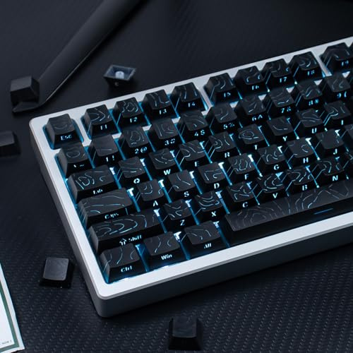 131 Keys Schwarz Keycaps Set Cherry-Profil Shine Through Topographic-Tastenkappen-Set Passend für 61/64/87/104/108 Cherry Mx-Schalter Mechanische Tastatur