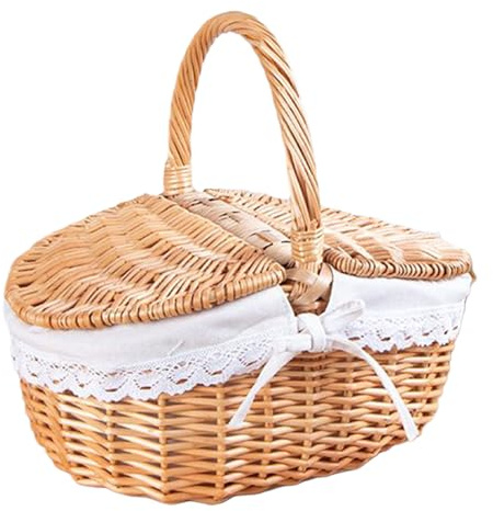 Weidenpicknickkorb Mit Griff, Mit Umweltfreundlichem Und Leichtem, Braunem, Komfortables Griff, Picknickkorb Mit Deckel, Vintage-Handkorb, Für Aktivitäten Im Freien, Camping, Hochzeit, Garten