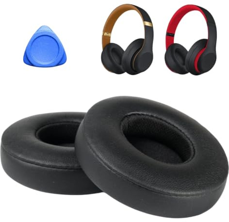 leruiyezs 1 Paio Cuscinetti Auricolari di Ricambio per Beats Solo 2 e Solo 3 Wired o Wireless,Copri Cuffie in Spugna con Morbida Pelle Proteina,Memory Foam per Miglior Comfort e Isolamento Rumore,Noir