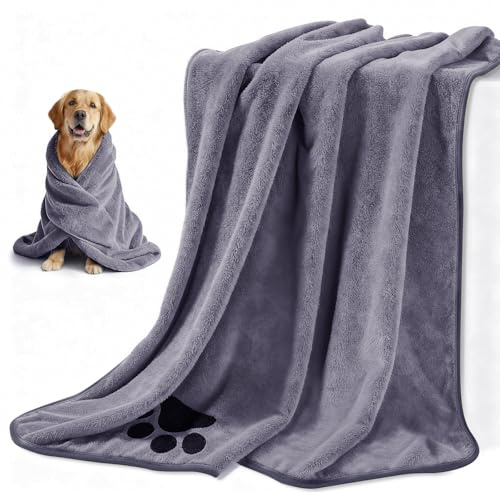 Blanlody 2 Stück Hundehandtuch Extra Saugfähig, 100 X 50 cm(Grau, M)
