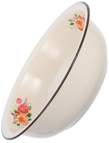 DOITOOL Vintage Rührschüsseln 30cm aus Emaille, Beiges Retro Mischbecken | Emaille Schale, Große Kapazität und Pflegeleicht, Glatte Kratzfeste Oberfläche mit Blumenmuster