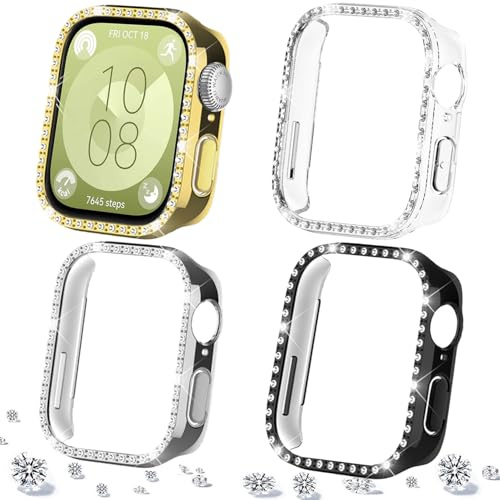 DEALELE [4-pack] klockfodral kompatibelt med Huawei Watch FIT 3, glitter strass diamant PC skyddande hölje hölje ersättning klockor skydd för Huawei Fit 3 Watch män kvinnor, rosa rosa rosa stjärnor +