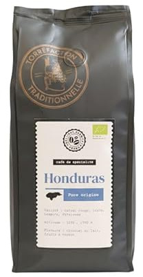 CAFÉS FOLLIET – Café En Grains Bio – Honduras – Café de Spécialité – 100% Arabica – Chocolat au Lait & Fruits à Noyaux – Agriculture Biologique – Torréfaction Française – 500 g