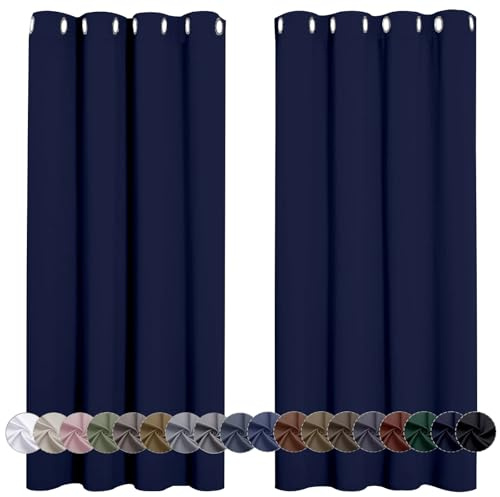 LONGCAO Gardinen Vorhänge mit Ösen 70 x 140 cm Verdunkelungsvorhang Thermovorhang Hitzeschutz Ösenvorhang Verdunklungsvorhänge Kurz 1Er Set for Bedroom Living Room, Dunkelblau