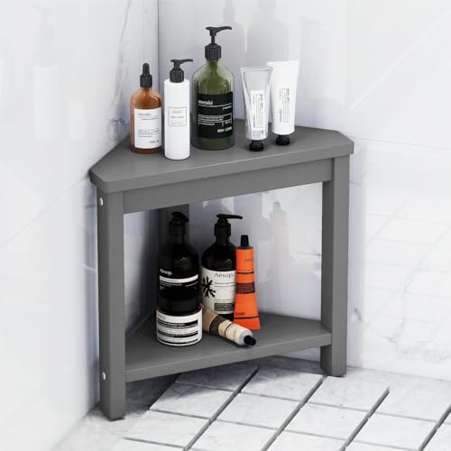 BIVODA 15-Inch Corner Shower Stool, HDPE Waterproof Shower Foot Rest for Shaving Legs, Small Foot Stool for Bathroom, Bathtub (2-Tier, Grey)