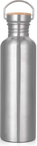 Generisch Edelstahl Trinkflasche 1 L aus Edelstahl 304 – Einwandige Wasserflasche mit Silikondichtung & Tragegriff – BPA-freie, wiederverwendbare Metallflasche für Freizeit & Sport