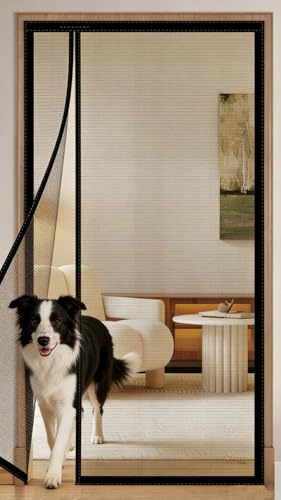 Custom Size Fly Screen Door, Reinforced Fiberglass Anti-Tearing Mosquito Insect Fly Mesh for Patio Doors,High Transparent Hands Free Entry Great for Pet and Kid