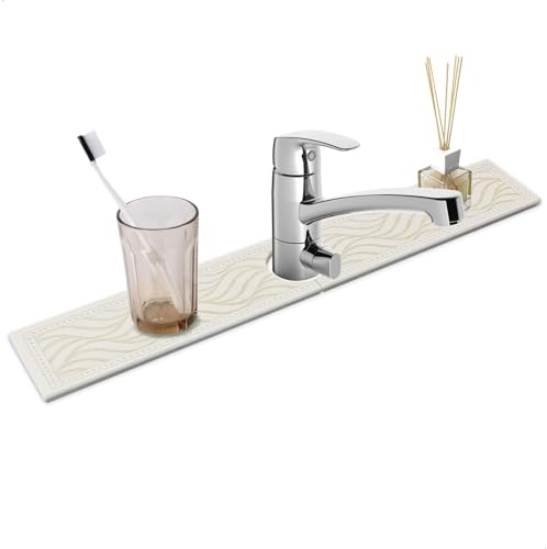Stone Faucet Mat, Köksspjälmattor, Absorberande Diskmat från Kran, Stentorkningsmatta Kök, Vattentät och Väderbeständig för Diskbänken och Badrummet (60*10cm, Grå)