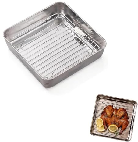 Bandeja Horno Acero Inoxidable, Sartén Cuadrada Inserto, Bandejas Horno con Rejilla, Bandeja Air Fryer