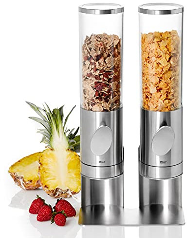 AdHoc Dispenser Cereali Deposito Duo, Erogatore, Müsli, Cornflakes, Nocciole, doppio, Acciaio Inox, Acrilico, Plastica, 42.5 cm, CS12