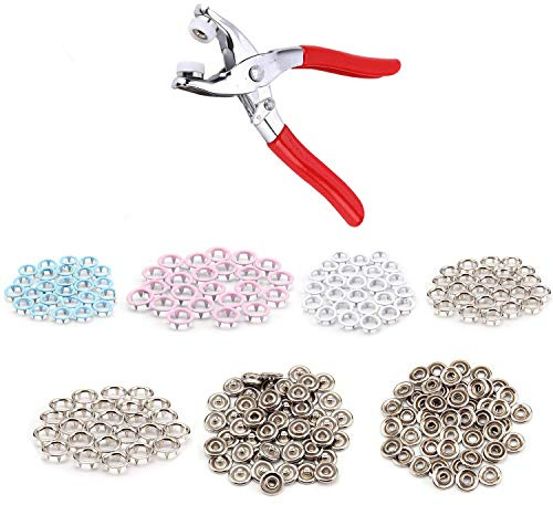 Trimming Shop Druckknopfzange, Farbige Druckknopfringe für strampelanzüge, Lätzchen, Kleidung oder DIY-Projekte, 9,5 mm, 4 Farben, 100 Stück
