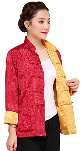 BOZEVON Cinese Tang Tops Uomo - Primavera Autunno Cappotto Entrambi i Lati Giacca a Maniche Lunghe Arti Marziali Kung Fu Camicie Tang Vestito Cinese Costumi Nazionali, M/Stile 08 - Donna