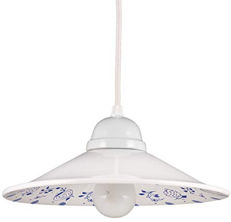 Helios Leuchten 277112 kleine Keramiklampe Hängeleuchte weiß - blau | Pendellampe Pendelleuchte aus Keramik | handbemalte Keramikleuchte | Küchenlampe 1 x E27