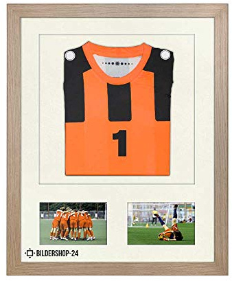 Bildershop-24 Bilderrahmen Trikotrahmen stabil RahmBig Eiche Natur 50 X 70 cm Rahmen für Trikots, Sport Shirts + Passepartout Cremeweiß