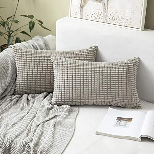 MIULEE Kissenbezug 30x50 Hellgrau Sofakissen Kordsamt Kissenbezüge | Rechteckig Cord Dekokissen Kissenhülle Dekorativ Couchkissen Bezug Weich für Wohnzimmer Schlafzimmer Set