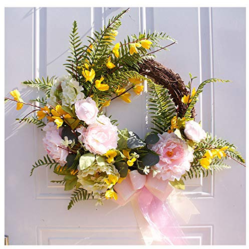 GUOCU Pfingstrosen Kranz An Wanddekoration hängen Türkranz Wandkranz Frühlings deko, Kunstblumendeko für Hochzeit/Geburtstag/Wohnzimmer Dekoration Durchmesser 50cm