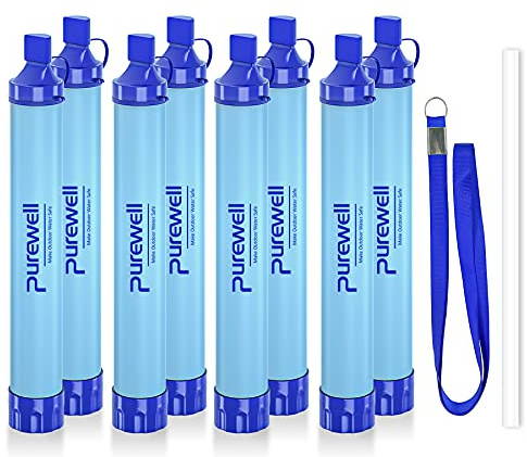 Purewell Outdoor Water Filter Personal Water Filtration Straw Emergency Survival Gear Water Purifier for Camping Hiking Climbing Backpacking(8PCS)
