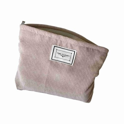 Kosmetiktasche Cord-Kosmetiktasche Massivfarbe Waschbeutel Tuch Tasche Clutch Reise Makeup Lagerung Organizer Mädchen Schönheitsfall (Color : Beige, Size : 27x18x5cm)