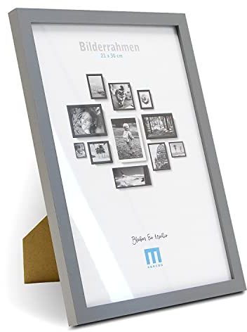 M MERCEO Bilderrahmen A4 21x30cm (1Stk) Grau – Holz MDF Fotorahmen einzeln oder Set – Posterrahmen mit Acrylglas – für Fotos & Poster, Wandmontage oder Tischaufsteller, Hoch- & Querformat