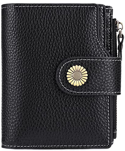 SENDEFN Cartera Monedero Mujer pequeña de Piel auténtica - 16 Ranuras para Tarjetas con Bloqueo RFID - Billetera Cartera de Tarjetero y Cremallera para Monedas