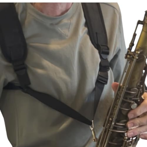 Agustu Premium Saxophon-Geschirr, großer Saxophongurt mit gepolsterten Schultergurten, Vatertagsgeschenk, Geschenk für Alt, Tenor, Bariton, Klarinette, mit Mikrofasertuch