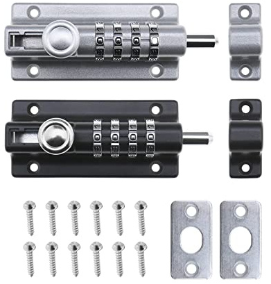 Create idea Verriegelungsbolzen mit 4 Ziffern, Schlüssellos, für Sucurity, Schiebeschloss, strapazierfähig, abschließbar, mit manipulationssicheren Schrauben für Holztore, Schwarz und Silber, 2 Stück
