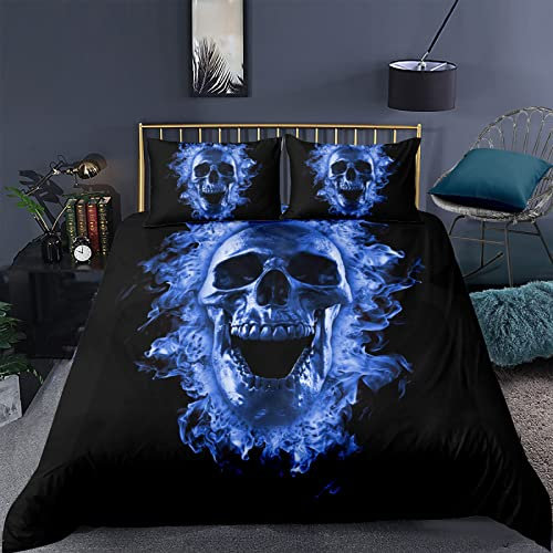 RFFLUX 3D Gothic Totenkopf cool Bettwäsche Set 135x200 cm 2teilig mit Reißverschluss Weiche und Angenehme Schlafkomfort Microfaser Bettbezug Kinderbettwäsche mit Kissenbezug 80x80 cm