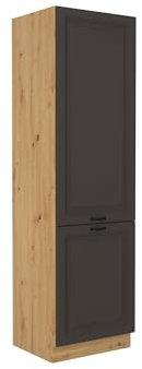 Kuechen-preisbombe Küchen Hochschrank 60 cm Stilo Grau + Eiche Artisan Küchenzeile Küchenblock