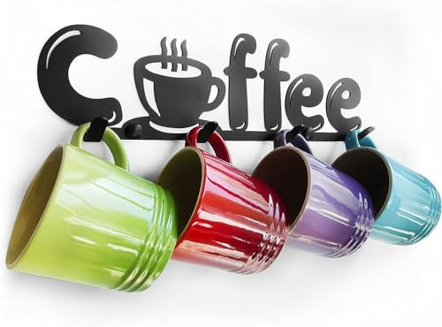 etterr Wandmontierter Kaffeebecherhalter aus Metall mit Kaffeedekoration (1, schwarz)