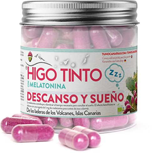 HIGO TINTO de Tuno Canarias con Melatonina (90 Capsulas), Suplemento de Origen Natural, Complemento ECO y Vegano - Ayuda contra el Insomnio, Cansancio - Sin Gluten - Sin Aditivos