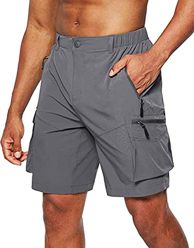 Tansoer Short Sport Homme Ete Short et Bermudas Cargo Homme, Rapide Pantalon Court de Sport Extérieur Stretch Fonctionnels Travail Randonnée Trekking avec 5 Poches Gris foncé L