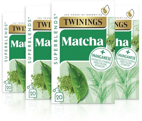 Twinings Superblends Super Green Matcha, 80 Tea Bags (4x20) | Multipack, Green Tea, Matcha Blend, Stone Ground Powder, Whole Leaf, Individually Wrapped, Biodegradable Tea Bags