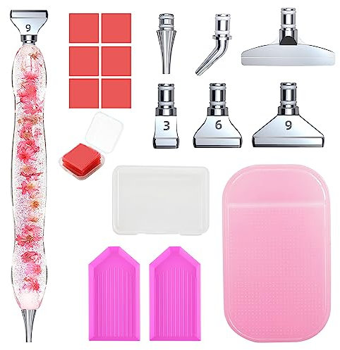 Vegena Diamond Painting Stift - Diamond Painting Zubehör Stifte Set mit 6 Stile Austauschbaren Metall Bohrern, Diamant Malerei Kleber, Diamond Painting Werkzeug für Diamantmalerei DIY