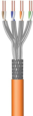 Ewent IM1227 100m Bobina Cable de Red Ethernet CAT.7|LSZH|S-FTP|AWG23/1|CU Cobre Puro Sólido|CPR-Clase B2ca&Eca|10GBit Ethernet|1200MHz|ideal para PC,Router,Modem,Switch,TV,PS5,Xbox, NARANJA 100Metros