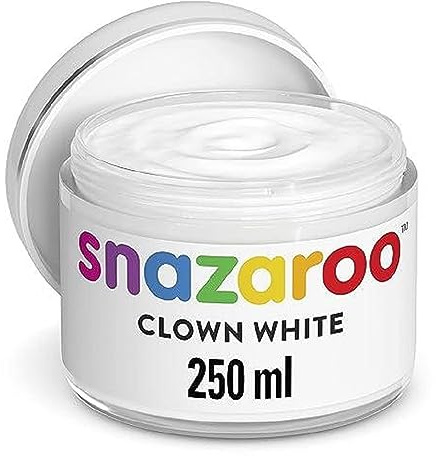 Snazaroo Clownweiß Set, 250ml Topf Clown Weiß Cremeschminke mit besonders hervorragender Deckkraft - ideal für Party, Karneval, Fasching, Theaterschminke, Halloween & Schwammset – 10 halbrunde Schwämm