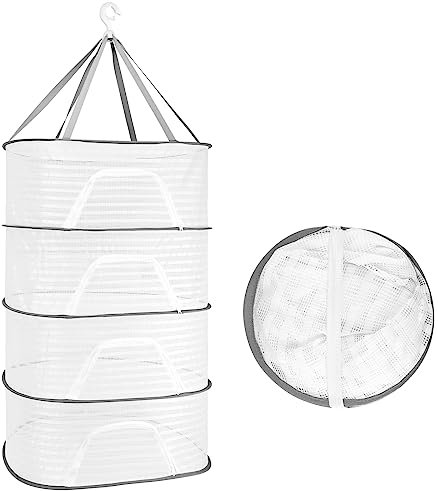 Filet de Séchage Plante, 4 Couches Filet de Séchage Suspendu Pliable, Panier de Séchage avec Fermeture à Glissière, Sèche Herbes à Suspendre avec 1 Sac de Rangement, pour Légume Plante Herbe Poisson