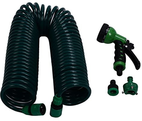 Tubo Flessibile per Acqua da Giardino a Spirale jerss 15M/49.2Ft Prato Pistola Ad Acqua Tubo a Molla Lavaggio Auto per Tubi da Giardino Retrattili Verde Etilene Vinil Acetato (EVA)